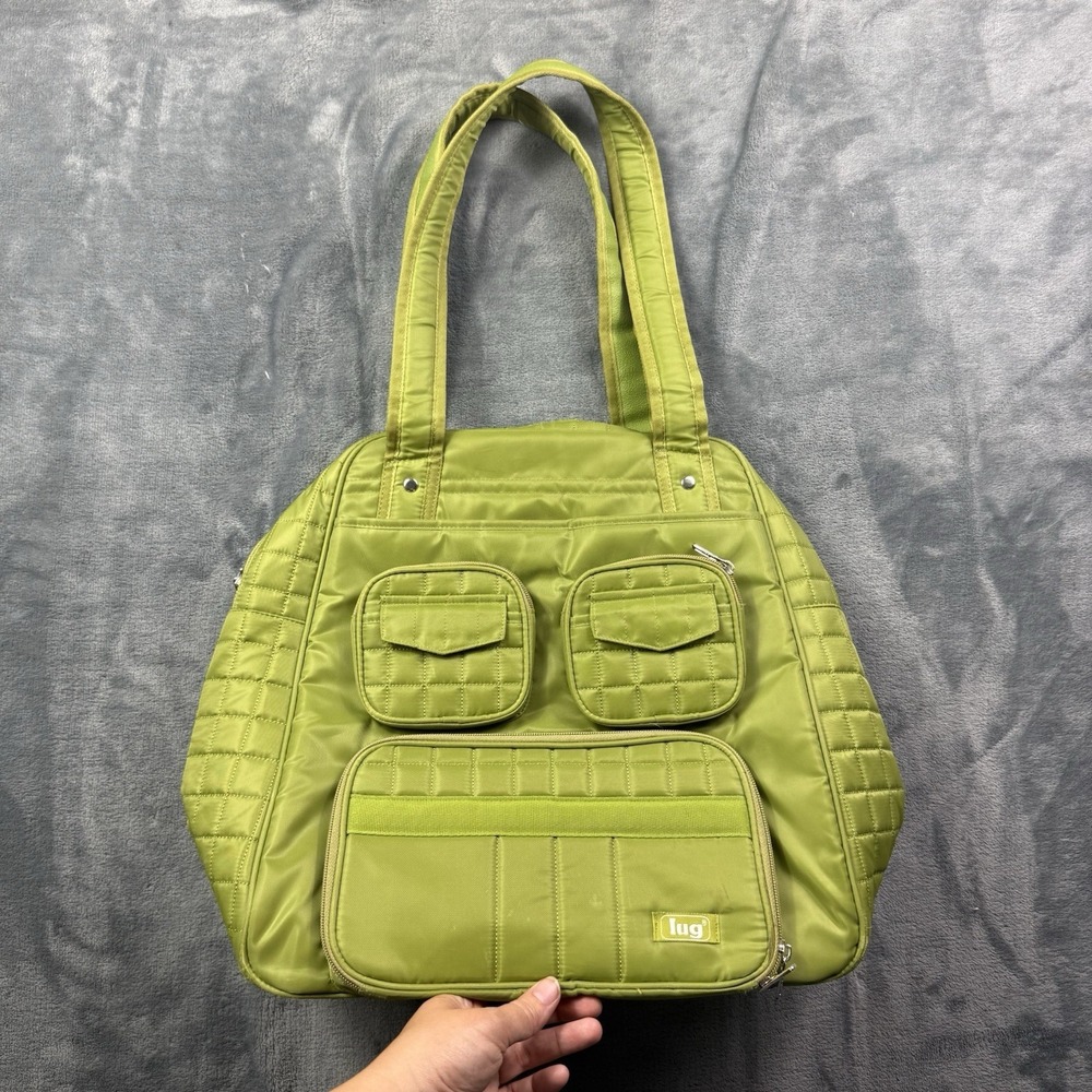 Beautiful Green Lug CABBY Large 100% Nylon Tote Shoulder Bag Zippered pockets